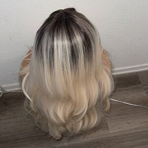 Bright Blonde Rooted Synthetic Wig 27” - New